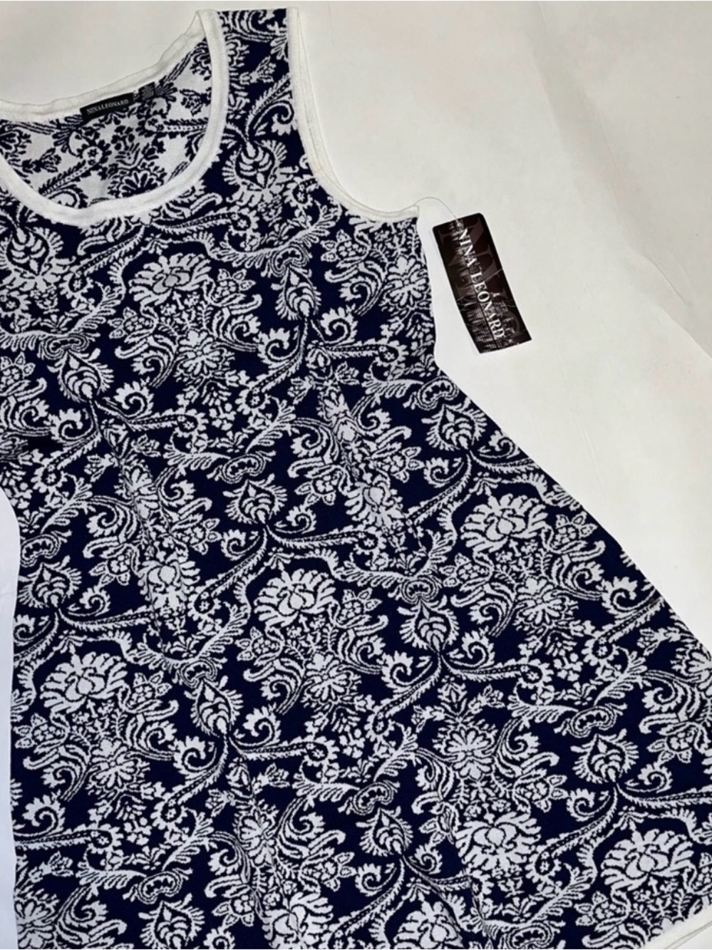 Navy and White Floral Tank Dress